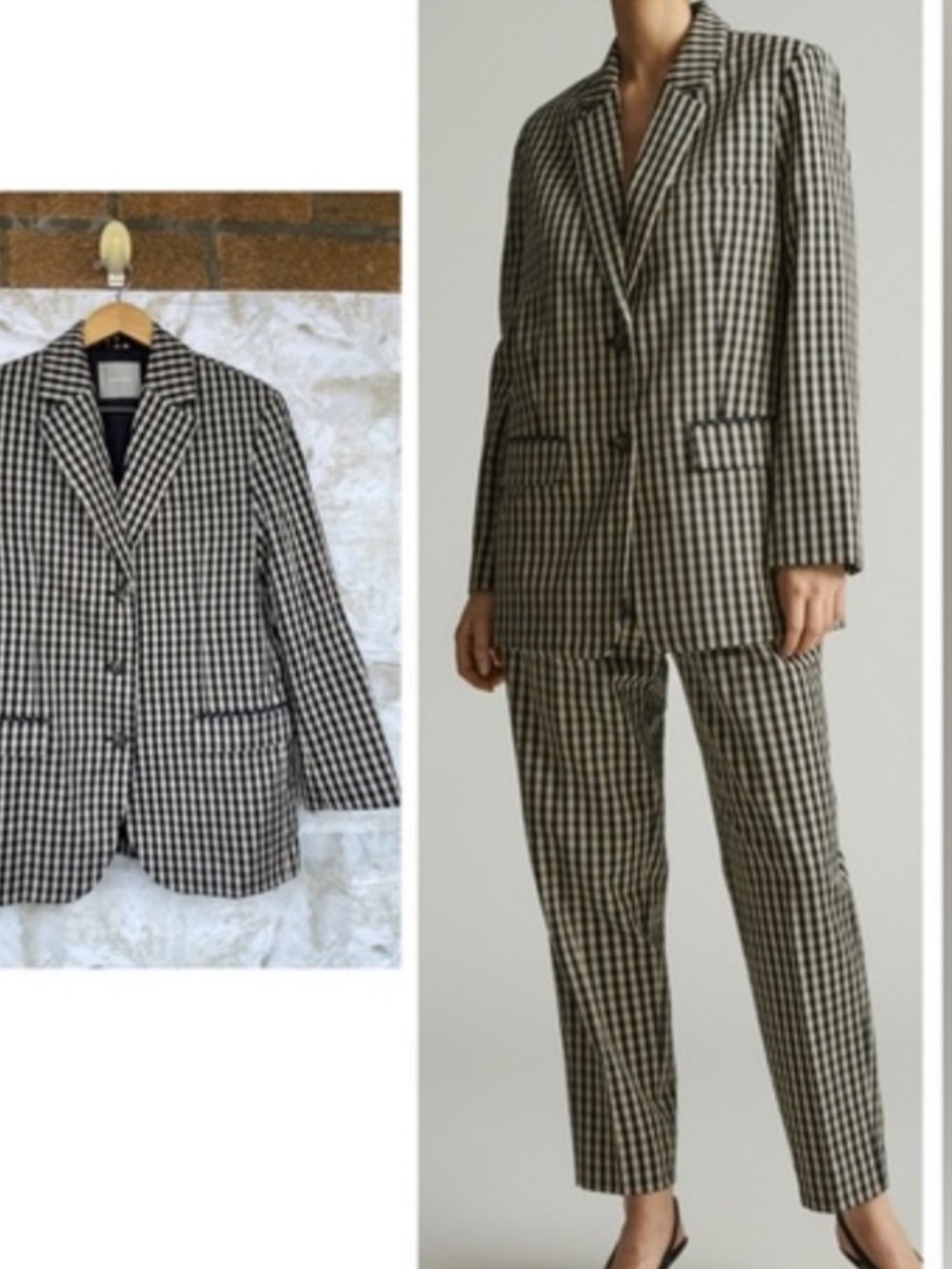 NWT Everlane The TENCEL Oversized Checkered Blazer - Black and Tan.